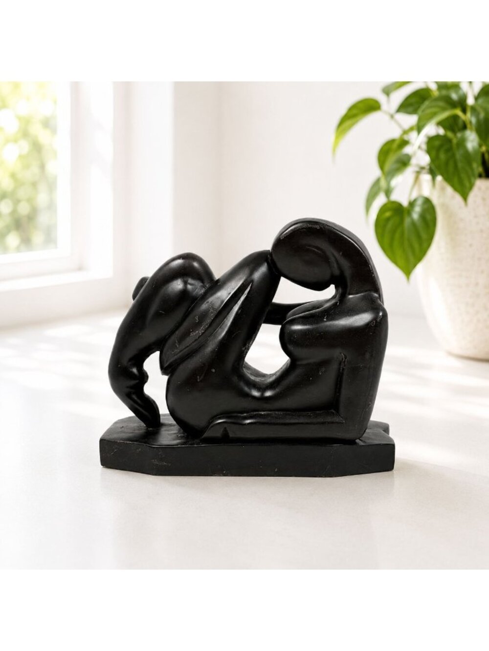 Abstract Black Ceramic Wood-Look Sculpture Reclining Nude Figure 8" Tall Decorat